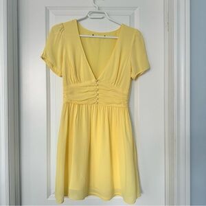 yellow, V-neck, short sleeve, min dress